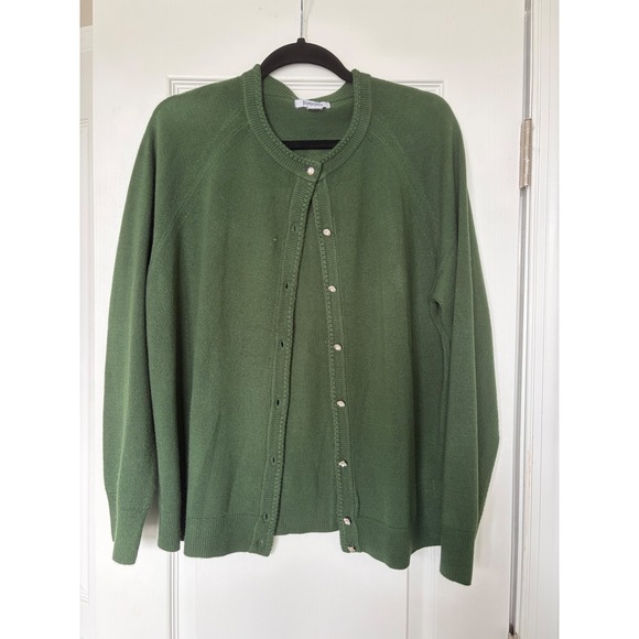 Hampshire Studio Sweaters - Hampshire Studio Green Button Front Cardigan Sweater XL Rhinestone Button Raglan